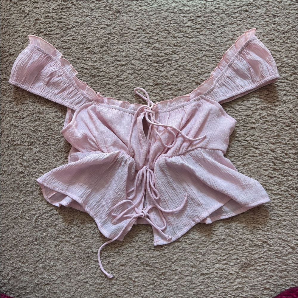 NEW Beverly & Beck Tie Front Cropped Babydoll Blouse